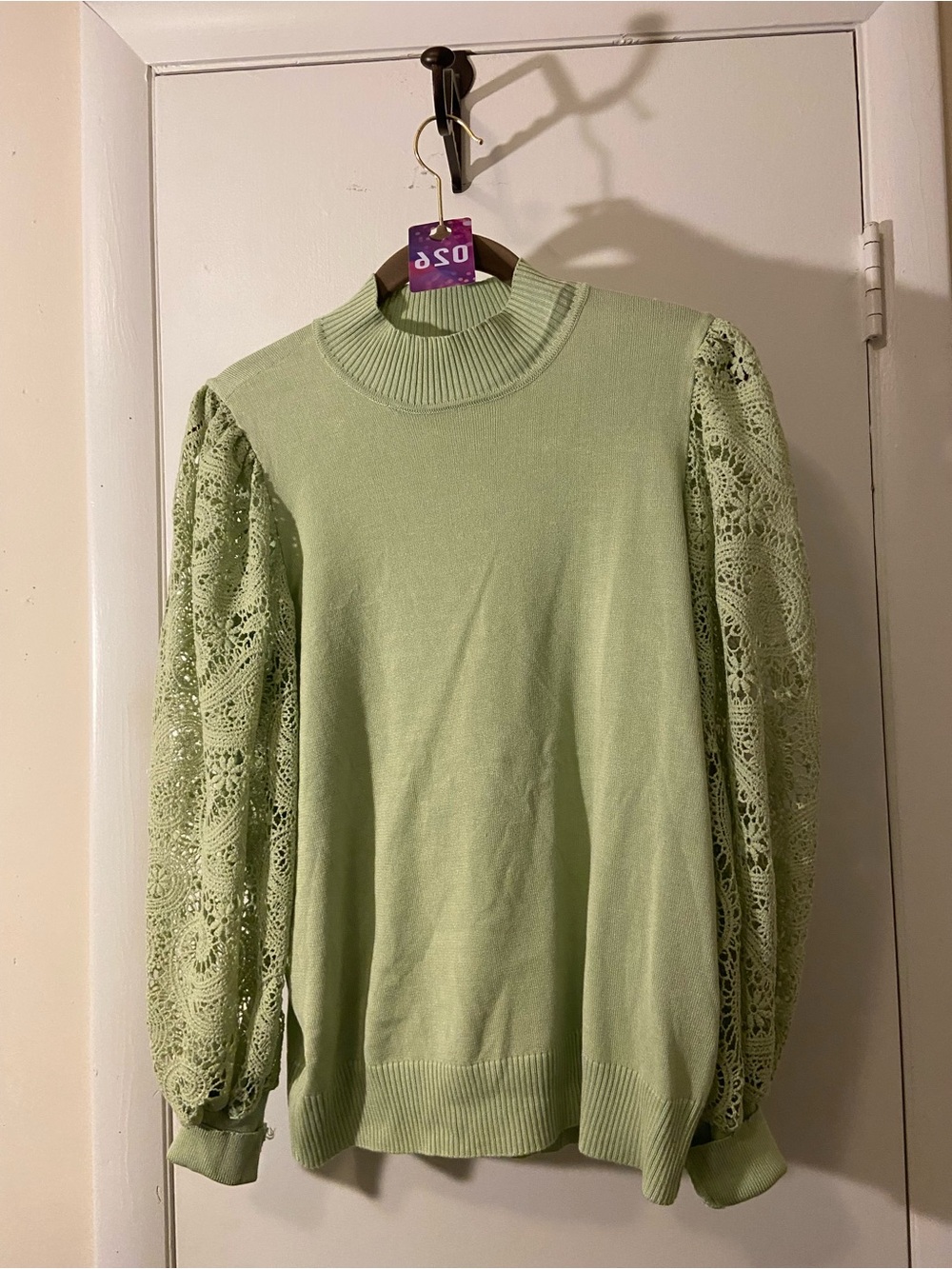 Cato Light Green Lace Sleeve Turtleneck Sweater